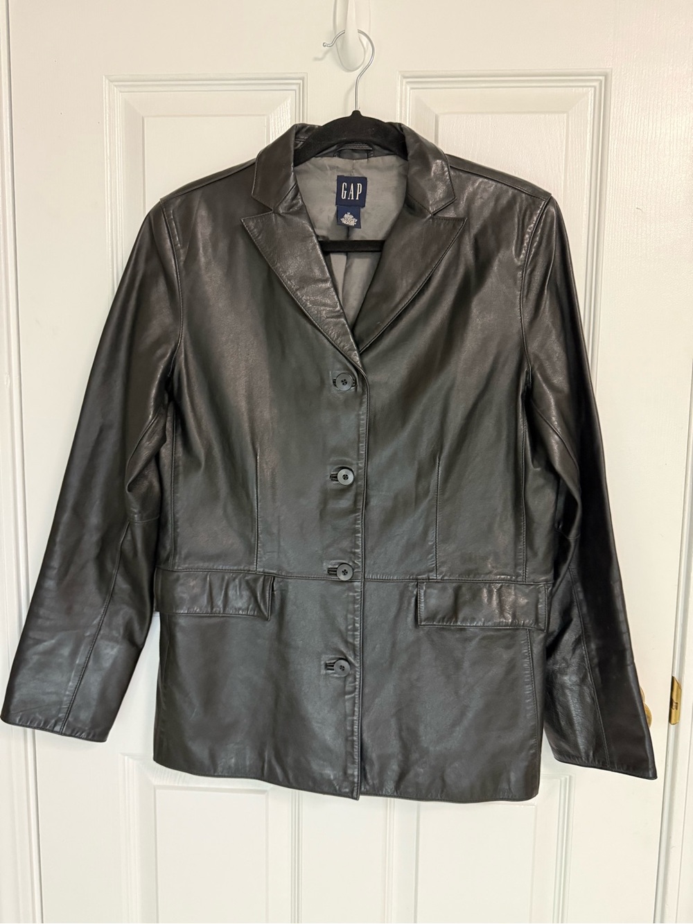 Vintage GAP Black Leather Blazer Jacket 90s Y2K Minimalist Coat Women's Size M